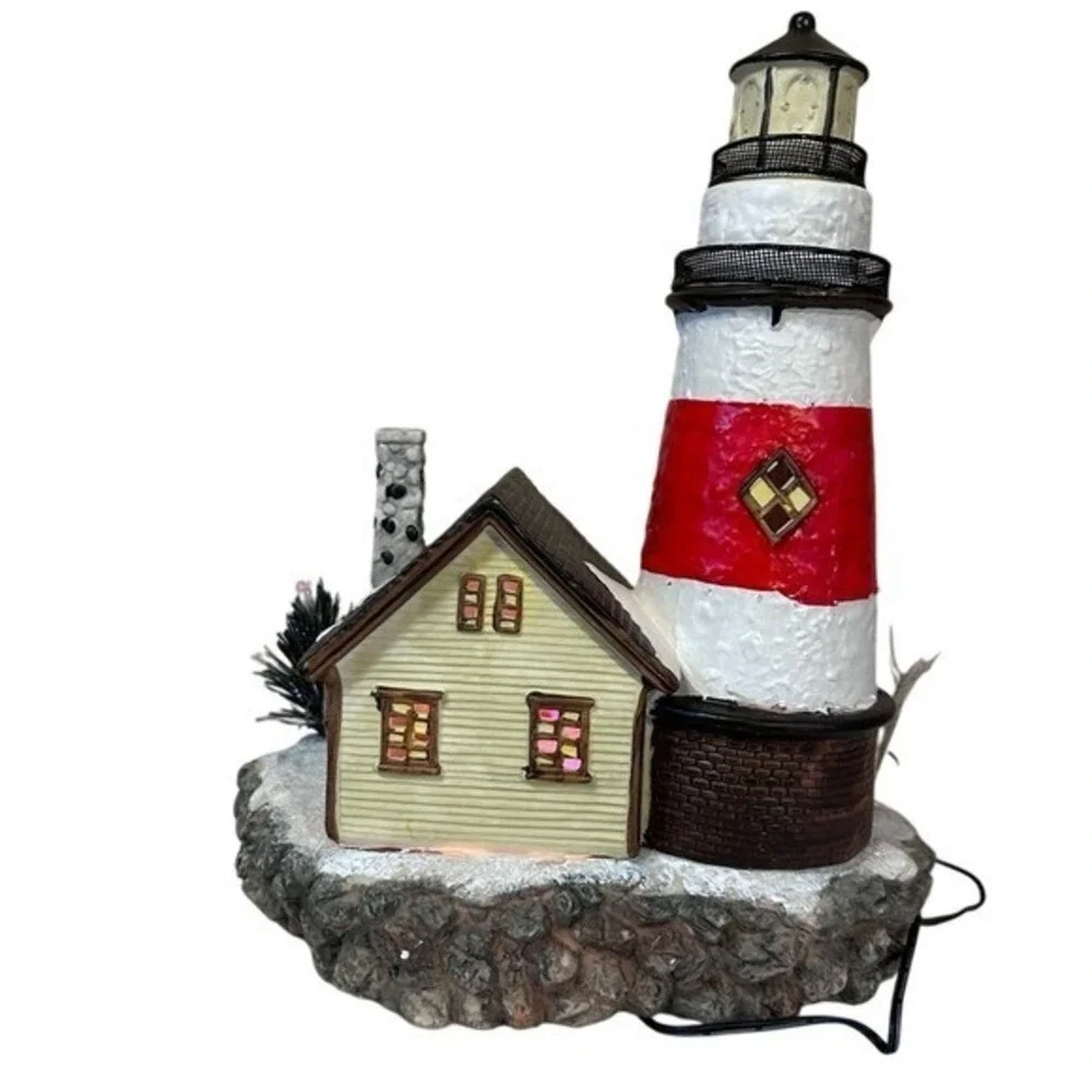 Fiber Optic Mountain Lighthouse Christmas Village 12 Inch Lighted Holiday Decor